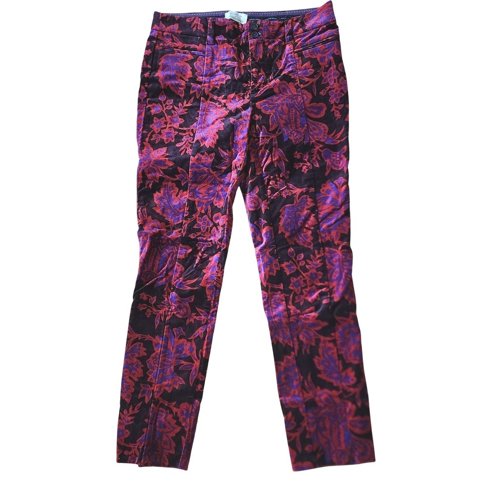 anthropologie essential slim velvet ankle pants floral multi preppy bohemian 4
